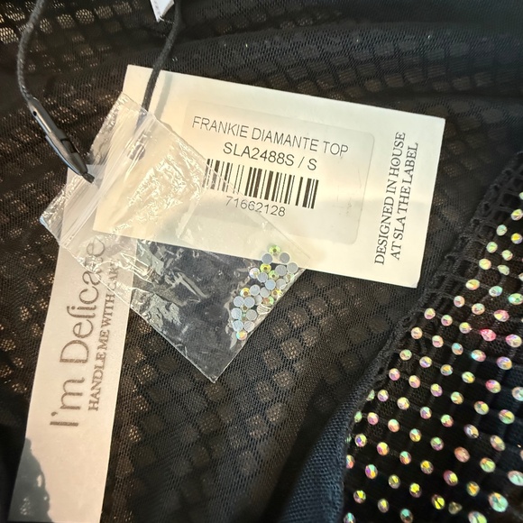 NWT SLA The Label One Shoulder Iridescent Frankie Diamanté Top Black (Size S) - Picture 5 of 9